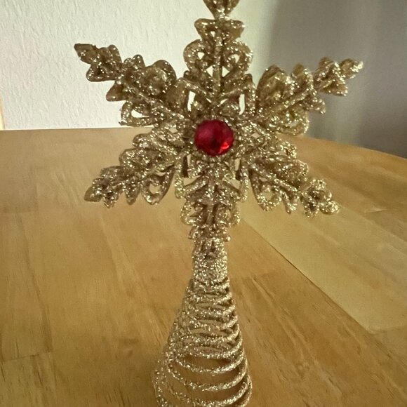 Gold w/ Red Gem 7.4" Star Shaped Tree Topper - Picture 3 of 6